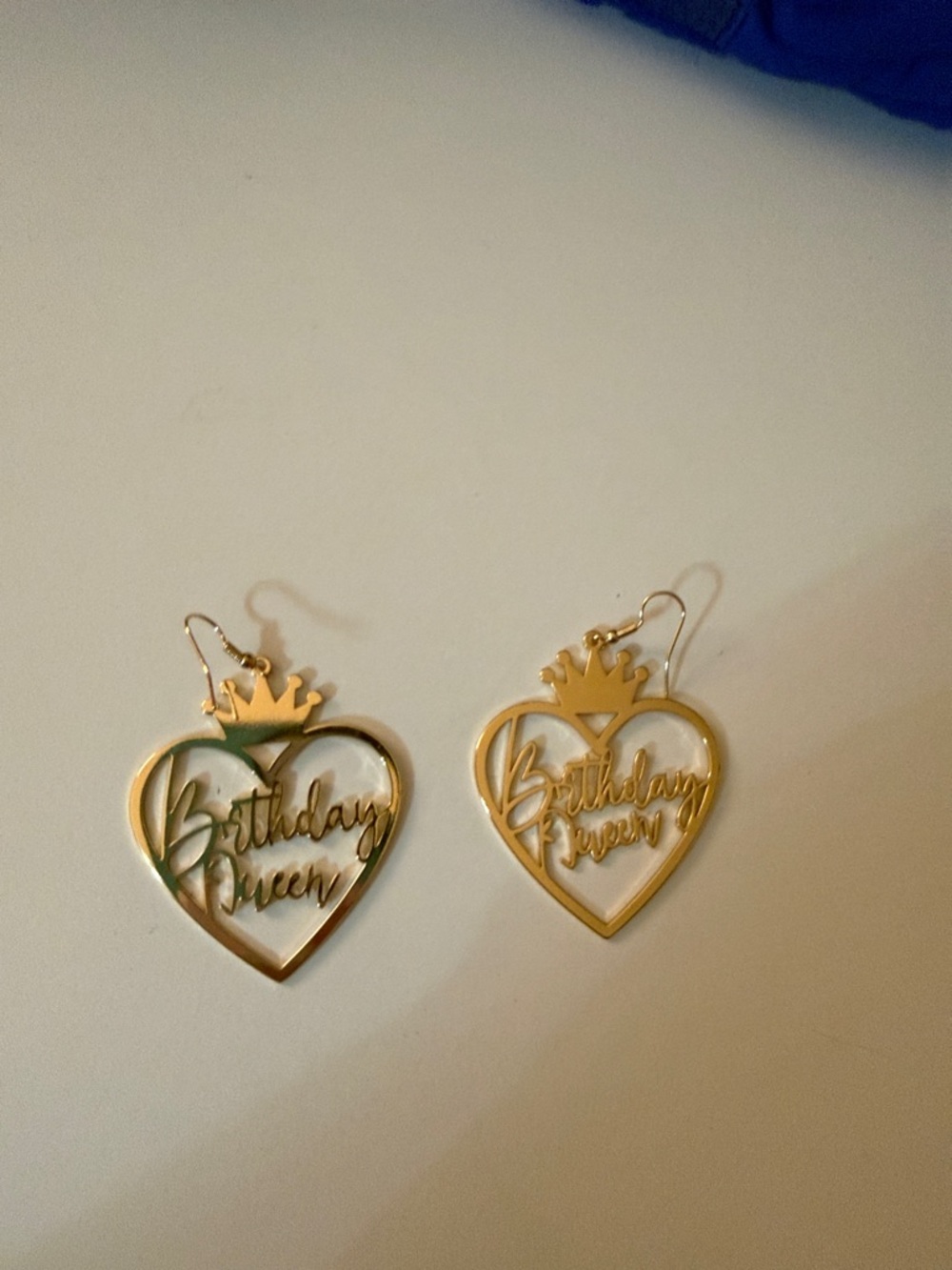 Birthday Queen Gold Heart with Crown Dangle Earrings